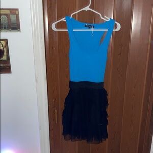 Vintage Blue and Black Sleeveless Dress